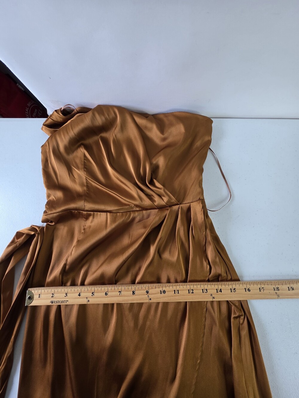 Baltic Born Celia One Shoulder Midi Dress Size M Bronze Satiny Belt Glam NEW - Picture 7 of 12